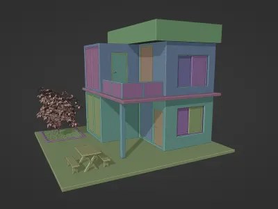 Isometric Modern Villa Exterior Low-poly 3D model