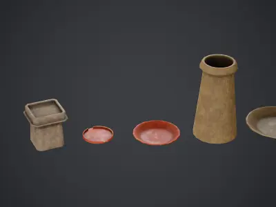 Japanese Wooden Table and Props - PBR Texture Low-poly 3D model