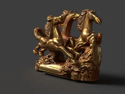 Golden horse sculpture figure  Low-poly 3D model
