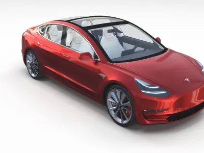 Tesla Model 3 Red with interior and chassis  3D model