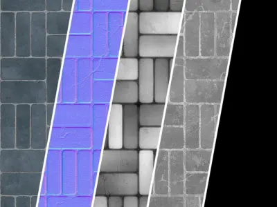 Pavement Materials 54- Stone Paving Sbsar Pbr 4k Seamless Texture