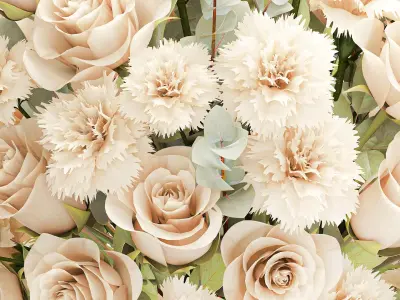 Beautiful Bouquet Beige Flowers Rose Carnation New vase decor 3D model