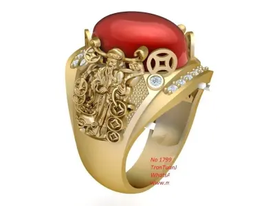 Dragon Red Gemstone Gold Men Ring  1799 3D print model
