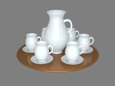 Porcelain vase and mugs set 3D model