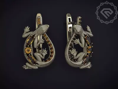 LIZARD EARRINGS ENCRUSTED WITH GEMSTONES 3D print model