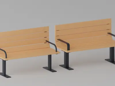Cartoon Wooden Bench Park 1 Low-poly 3D model