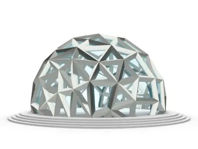 Dome with Entry  Geodesic Like Structure with Glass Panels v1 3D model