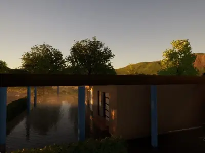 house forest with trees in sun Free 3D model