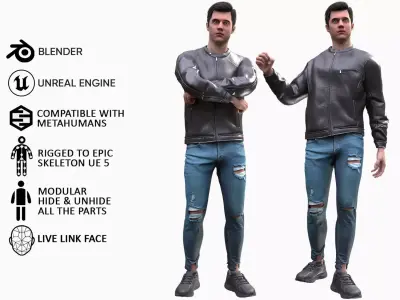 Man - Autumn Outfit 10 - Modular - Rigged Low-poly 3D model