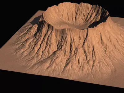 High-polly Desert Mountain Crater 3D model