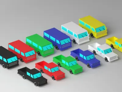 Cartoon Car Van Pick-up Truck Low-poly 3D model