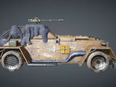 Apocalyptic armored vehicle game ready Low-poly 3D model