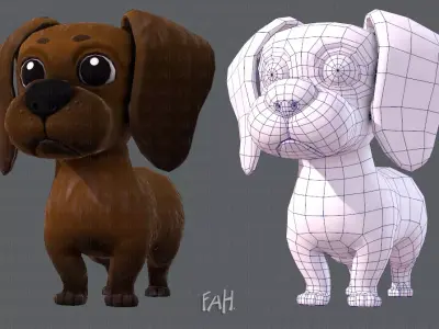 Dog base cartoon Low-poly 3D model