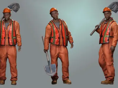 Realistic Construction Worker in Safety Gear Low-poly 3D model