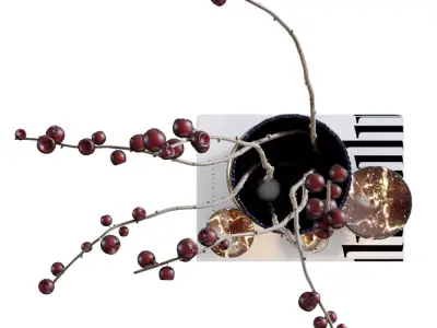 Decorative set 7 navy vase with gold accents 3D model