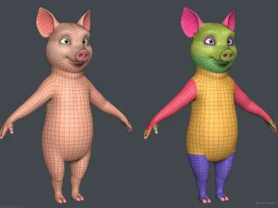Stylized Cartoon Pig - Biped 3D model