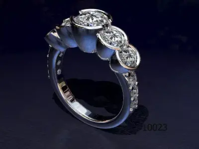 Ring diamond engagement with three stones Free 3D print model purchase
