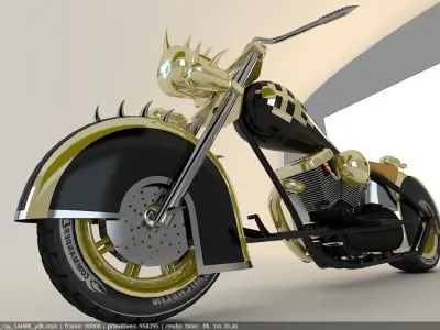 chrome engine chopper motorcycle 3D model