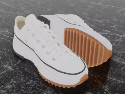 CONVERSE 3D SHOES - WHITE - BROWN LOW Low-poly 3D model
