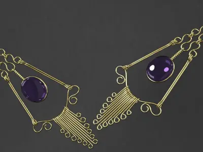 Earring pair of earrings with amethyst stones 3D model