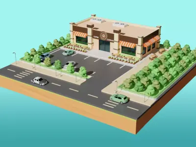 Low Poly Cafe Restaurant Low-poly 3D model