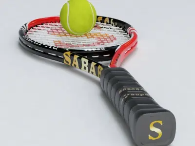 Tennis Racket and Ball 03 Low-poly 3D model