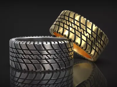 Auto Tire Tread Band Racing Wedding Ring 3D print model
