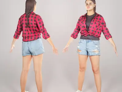Stylish woman in a plaid shirt ready for animation 188 Low-poly 3D model
