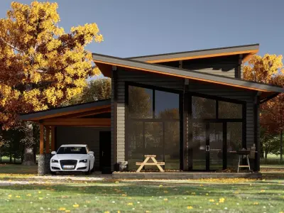 3D model of a wooden house for two bedrooms 3D model