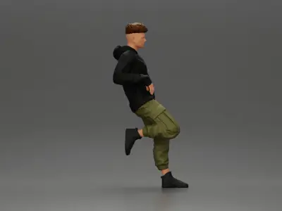 Man in Black Hoodie Casually Leaning Against a Stylish Car 3D print model