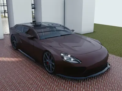 BLENDER EEVEE Brandless Sports GT shooting brake Low-poly 3D model