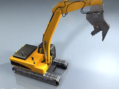 Hydraulic Excavators with demolition bucket 3D model