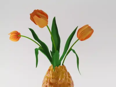 Orange tulips bouquet in a vase 3D model