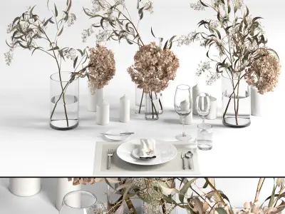 Table setting with dry plants 3D model