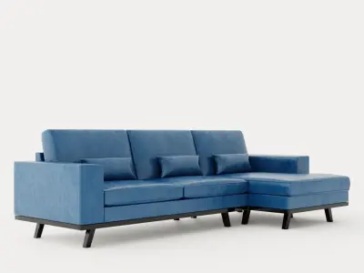 Copenhagen Divan Sofa Right Velvet Low-poly 3D model