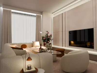 Luxury Modern Living Room Interior Contemporary Neutral Design Low-poly 3D model