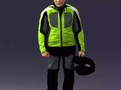 000422 Biker Male Character with Helmet 3D Scan Low-poly 3D model