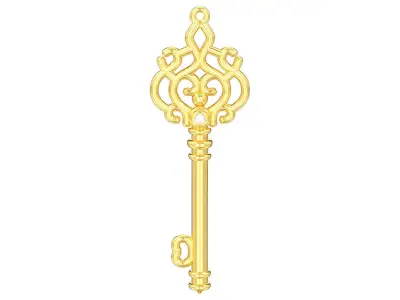 Decorative key pendant with one gemstone 3D print model