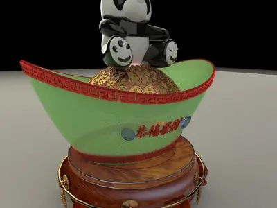 Chinese yuanbao with Panda 3D model
