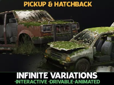 Procedural Vehicles - Pickup-Hatchback Two Pack Low-poly 3D model