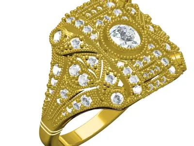 Vintage Bezel Set Art Deco Ring for Women 3D print model