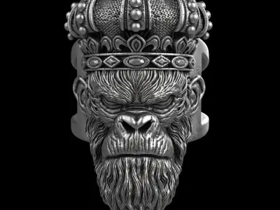 Animal ring Jewelry Monkey king with crown vol1  3D print model