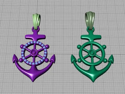 Anchor with Ships Wheel Pendant 31cm height printable pendant 3D print model