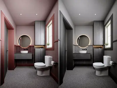 Modern Bathroom 3D Model Realistic Interior with 4 Materials Low-poly 3D model