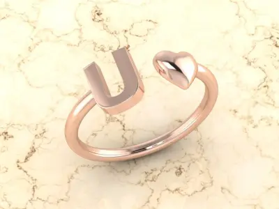 Alphabet Jewelry with Heart Ring U 3D print model