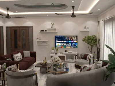 living room interior design in 3d model in sketchup  Low-poly 3D model