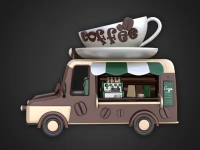 Asset - Cartoons - Food Car -  Car Coffee 3D model