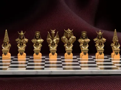 Gothic Fantasy Chess Pieces Set of 6 - Demons Dragons 3D STL 3D print model