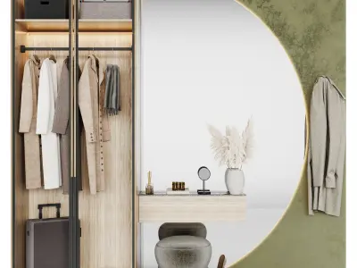 Hallway closet with clothes and accessories 3D model