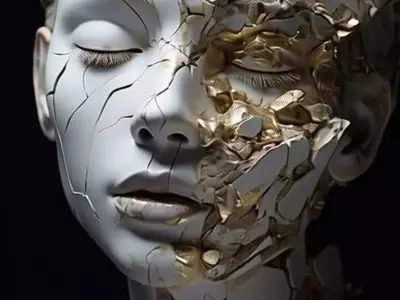 Cracked Marble Woman Gold Repair Art Sculpture 3D Model Low-poly 3D model